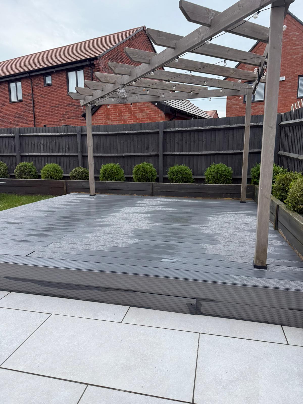 clean and wet decking after pressure washing